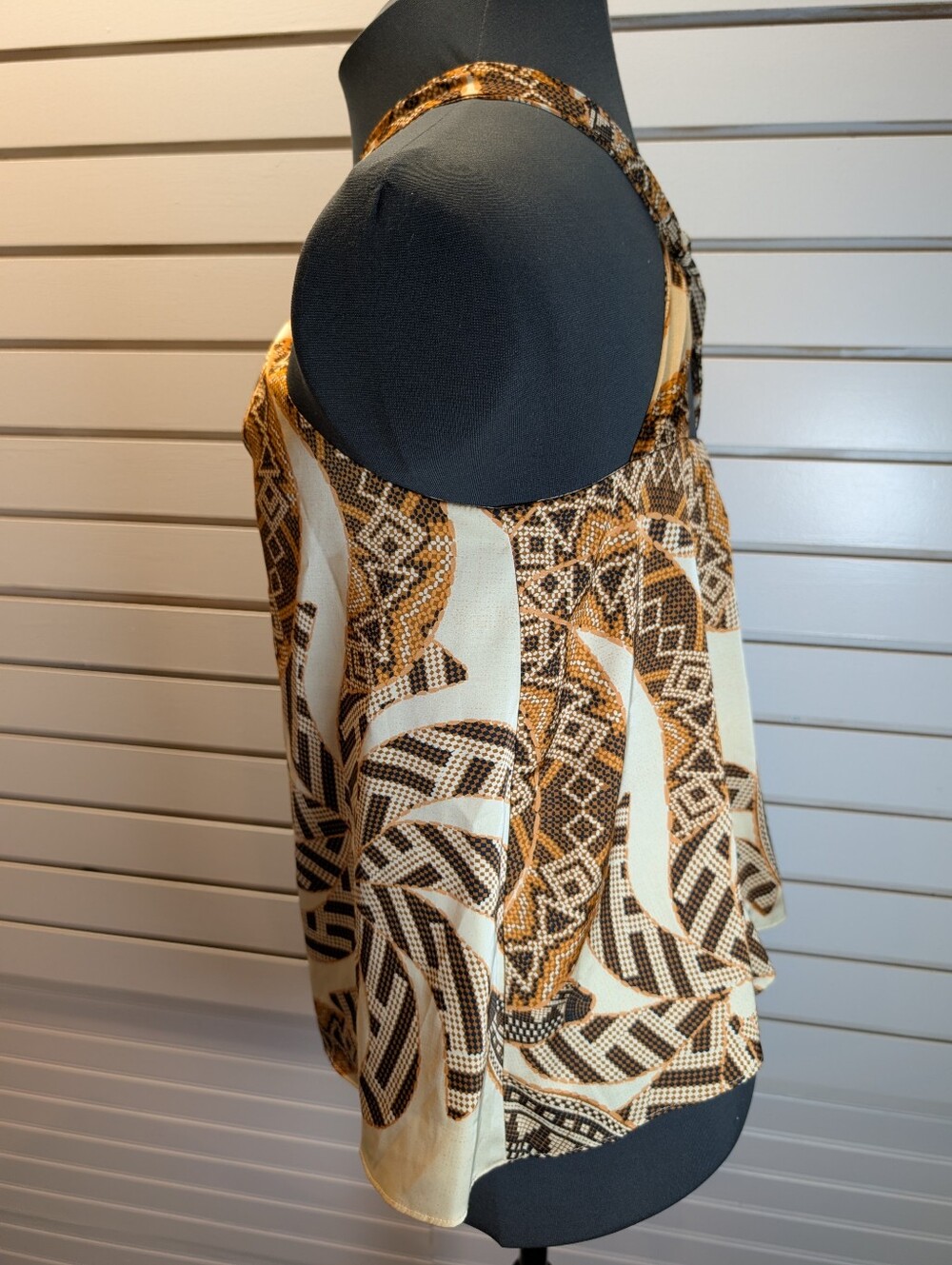 Rachel Zoe Brown and Cream Satin Print Twist Keyhole Neck Tank Top Small NWT! - Picture 3 of 9